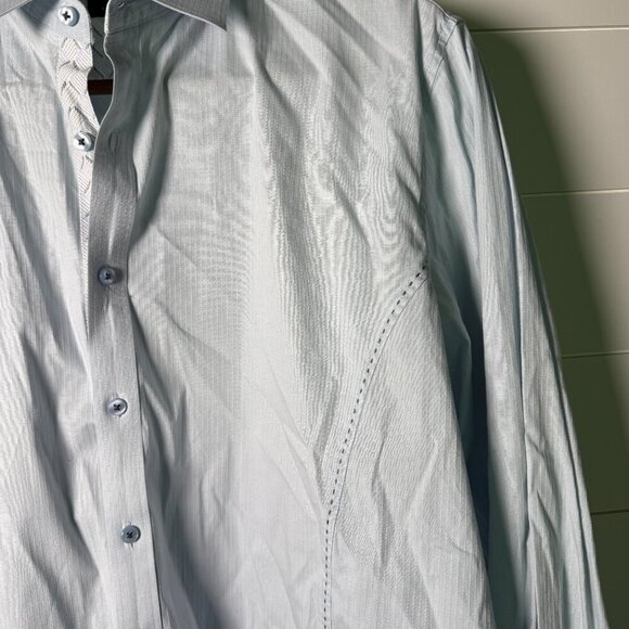 7 Diamonds Premium Button Down Shirt Men's Size XXL Light Blue and White Stripe - Picture 6 of 11
